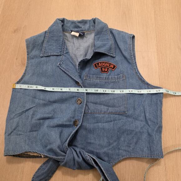 Vintage Sportswear Sleeveless Denim Button Up Y2K Grunge Western Tie Shirt Sz L - Picture 6 of 7